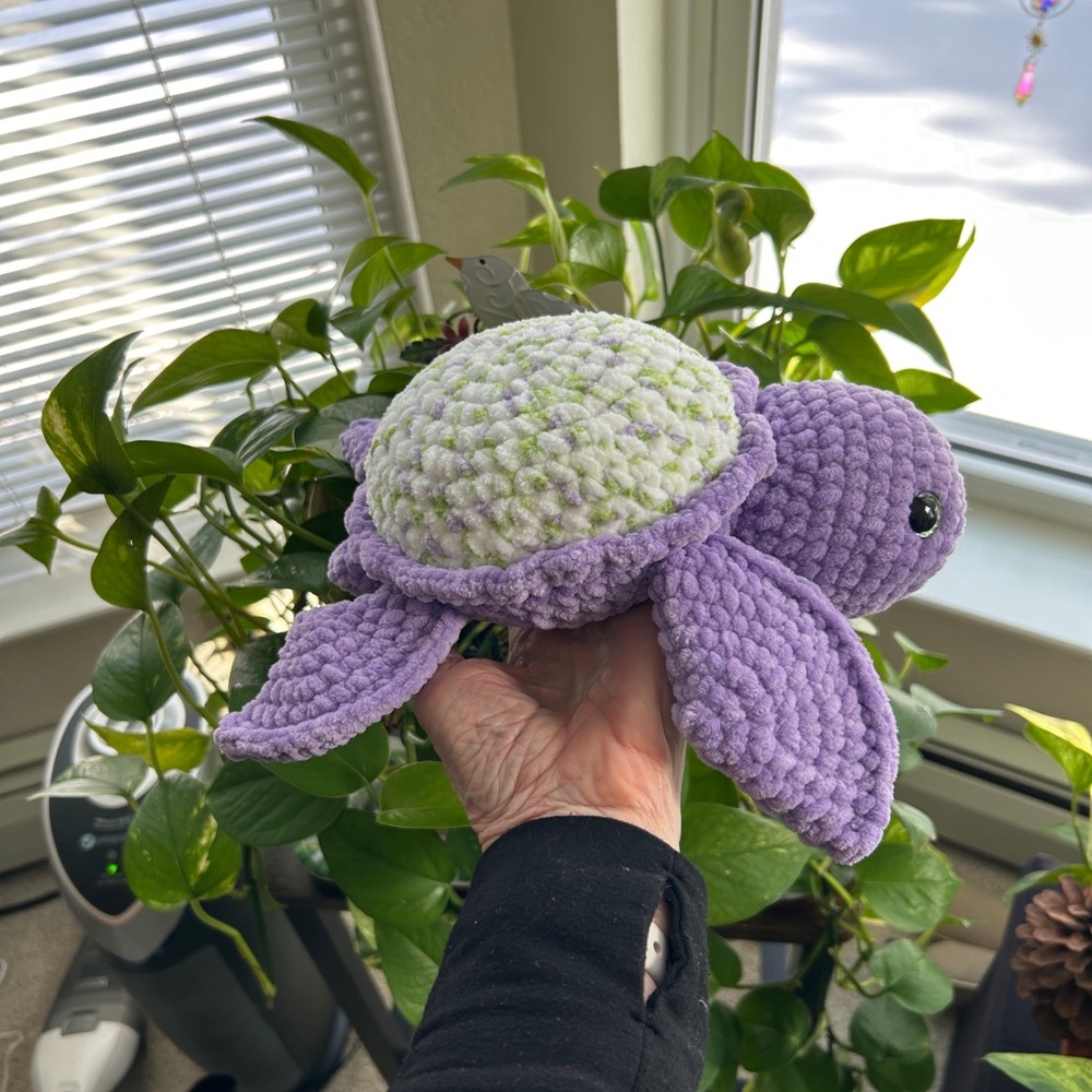 Handmade Crochet Turtle Plushie Amigurumi – Purple Easter Gift